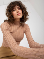 Hurt Ciemnobeżowy dopasowany krótki sweter ze stójką