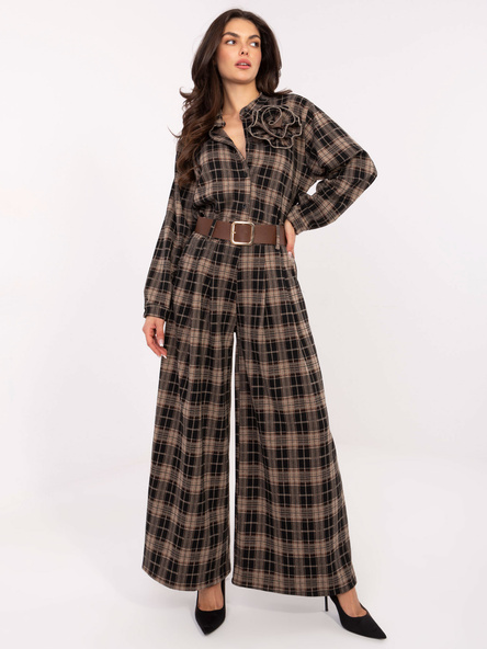 Czarne szerokie spodnie w kratę