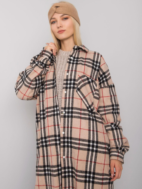 Beżowo-czarna długa koszula w kratę Baltimore
