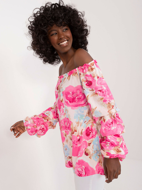 Hurt Różowa bluzka hiszpanka z printem RUE PARIS