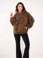 Ciemnobeżowa bluza kangurka z kapturem