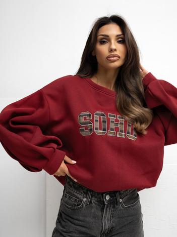 Bordowa ocieplana bluza z naszywką RUE PARIS 