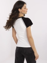 Ecru-czarny damski t-shirt o dopasowanym kroju