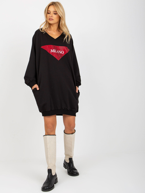 Hurt Czarna długa bluza oversize z aplikacją z dżetów