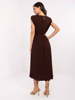 Dark brown midi dress with pleats.