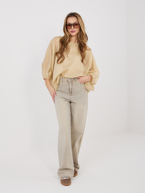 Beżowa wizytowa bluzka z okrągłym dekoltem