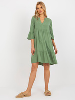 Hurt Khaki summer dress with ruffle and 3/4 sleeve SUBLEVEL.