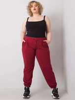 Bordo spalvos plus size sportinės kelnės su kišenėmis Ainhoa.