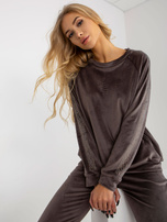 Hurtownia Ciemnoszary damski komplet welurowy z aplikacją