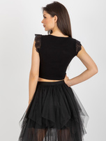 Hurt Czarna prążkowana bluzka z koronką przy rękawach