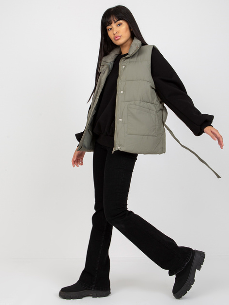 Hurt Khaki puchowa kamizelka z paskiem i kieszeniami