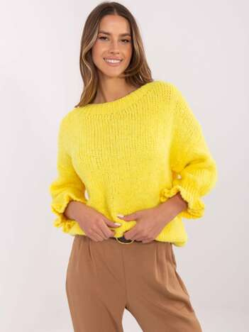 Hurt Żółty damski sweter oversize w jednolitym kolorze
