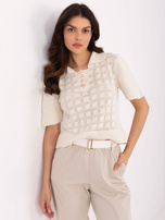 Hurt Jasnobeżowy ażurowy sweter z krótkim rękawem BASIC FEEL GOOD