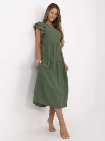 Khaki letnia sukienka z guzikami na plecach