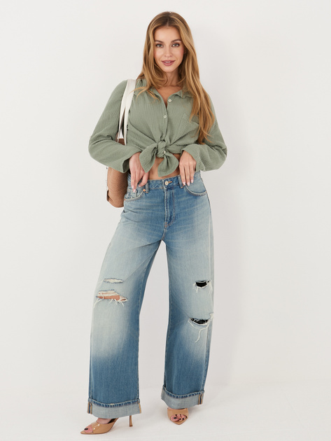 Khaki muślinowa koszula z kieszenią