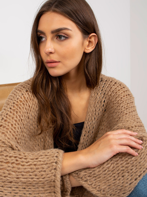 Hurt Ciemnobeżowy dzianinowy kardigan oversize OCH BELLA