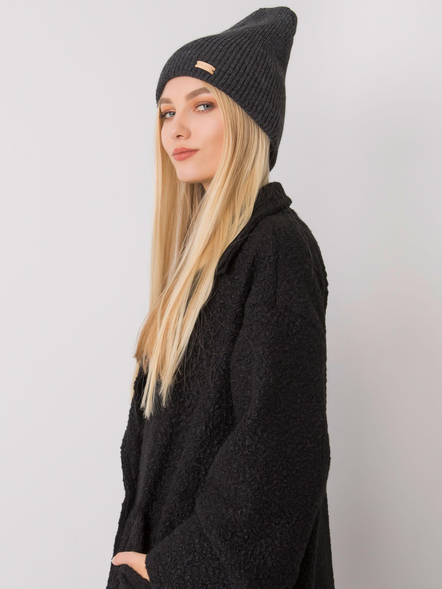 Ciemnoszara dzianinowa czapka beanie RUE PARIS