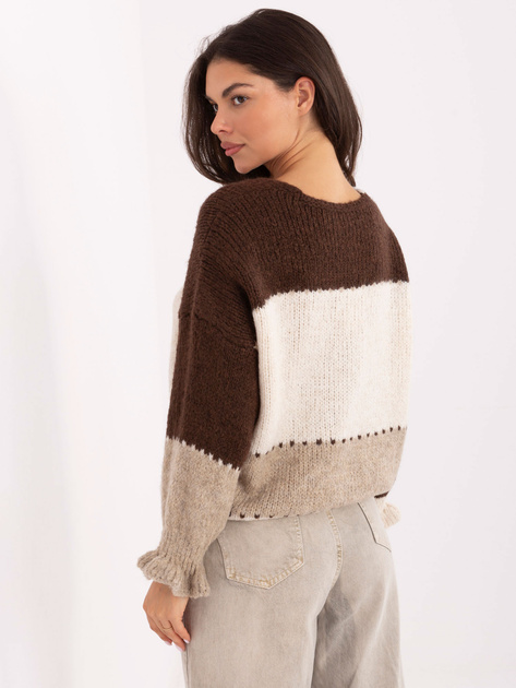 Ecru-brązowy rozpinany sweter oversize RUE PARIS