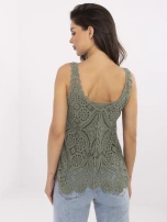 Khaki letnia bluzka boho z bawełny