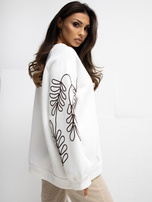 Ecru dresowa bluza z haftem na rękawach RUE PARIS 