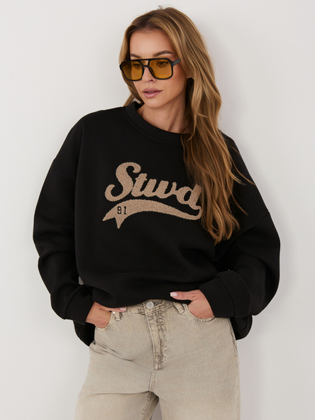 Czarna bluza oversize z wypukłym napisem RUE PARIS