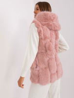 Hurt Jasnoróżowa futrzana kamizelka z kapturem