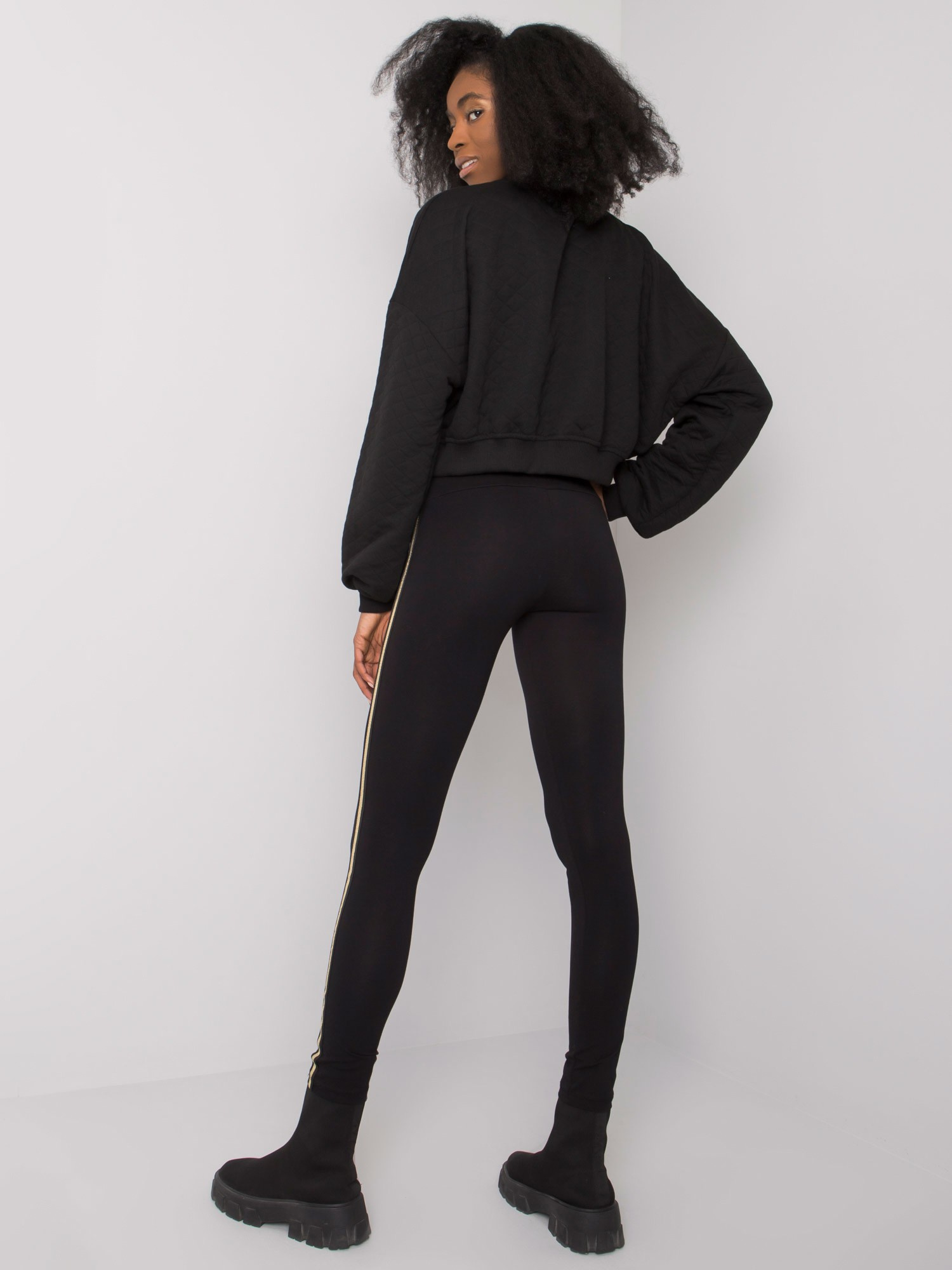 Schwarze Damenleggings mit Streifen Elena RUE PARIS.