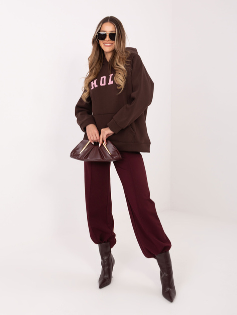 Czekoladowa ocieplana bluza kangurka z kapturem RUE PARIS