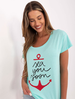 Miętowy damski t-shirt z nadrukiem Silva