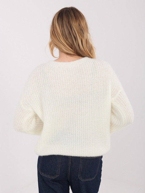 Ecru damski sweter z bufiastymi rękawami