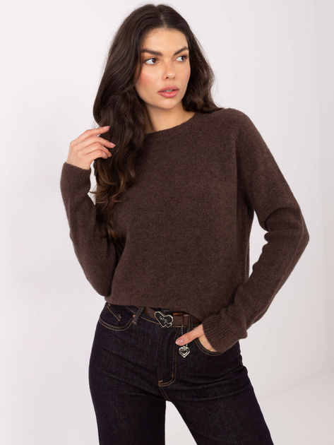 Brązowy damski sweter z okrągłym dekoltem
