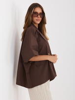 Brązowy płaszcz oversize z krótkimi rękawami RUE PARIS 