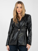 Czarna taliowana marynarka z ekoskóry RUE PARIS   