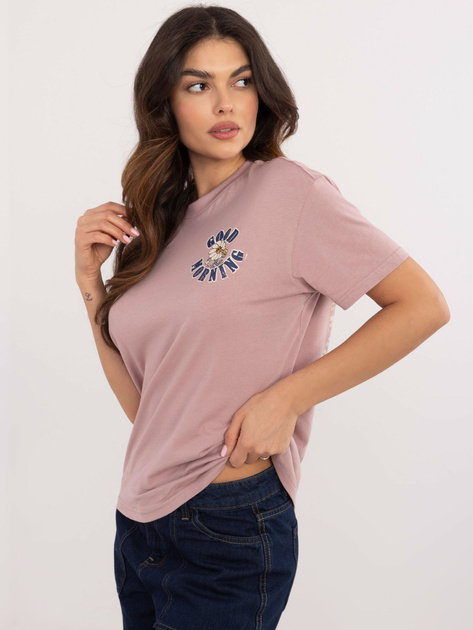 Hurtownia Brudnoróżowy t-shirt z napisami SUBLEVEL