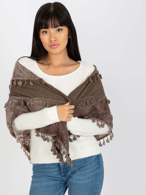 Hurt Brązowo-beżowa chusta z ozdobnym wykończeniem