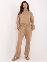 Ciemnobeżowy damski komplet z bluzą bez kaptura 