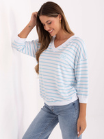 Biało-jasnoniebieska bluzka oversize z naszywką