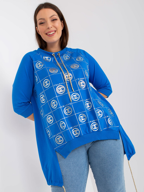 Ciemnoniebieska luźna bluzka plus size z aplikacją