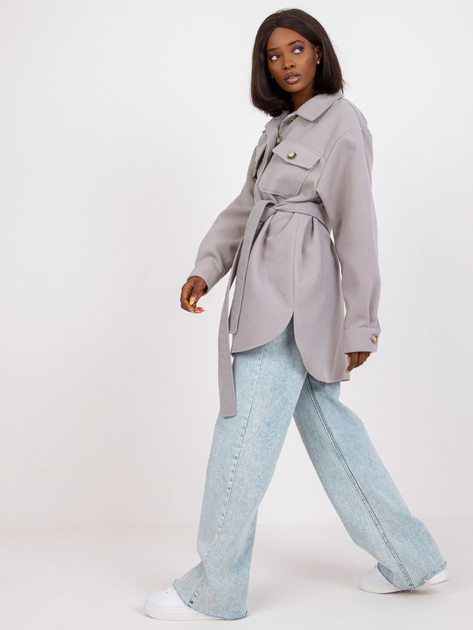 Szara długa wierzchnia koszula z paskiem Olesia