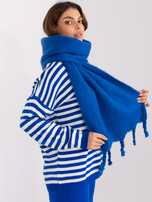 Hurt Ciemnoniebieski szeroki szal z frędzlami