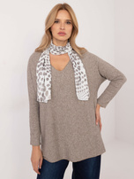 Hurtownia Ciemnobeżowy sweter oversize z apaszką