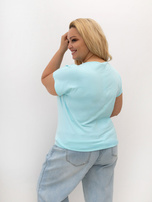 Menta bombažna majica plus size z vzorcem.