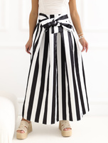 Ecru-czarna midi spódnica w paski