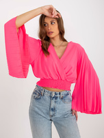 Hurt Fluo rosa Bluse mit Wickelausschnitt.