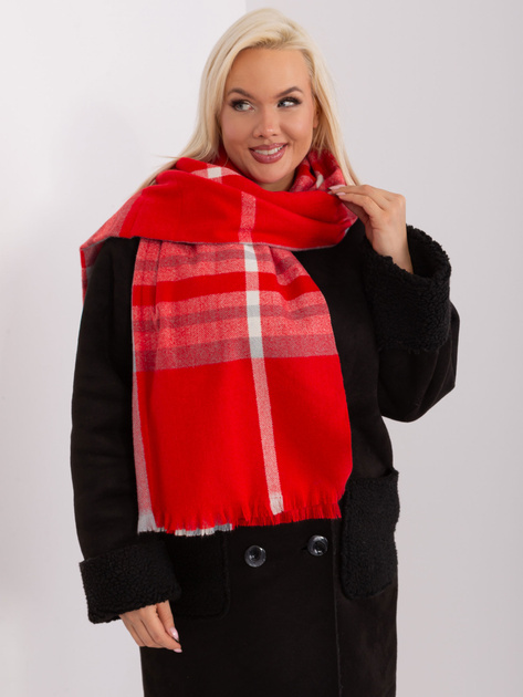 Hurtownia Czerwono-szary damski szal z frędzlami