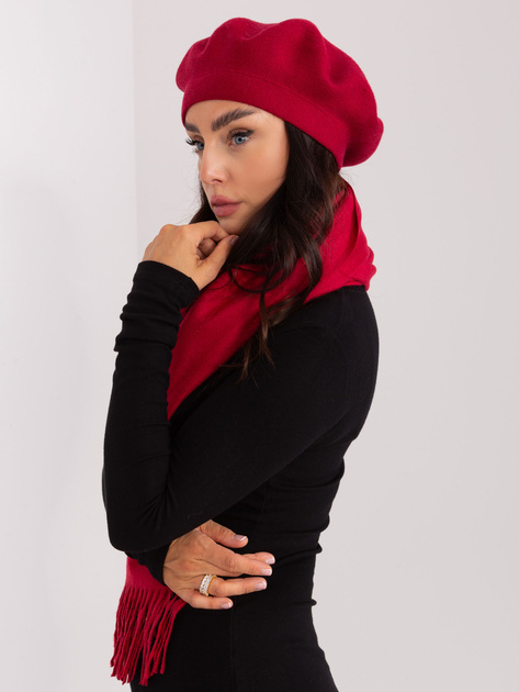 Hurt Bordowy jednokolorowy beret damski