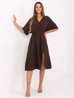 Ciemnobrązowa muślinowa sukienka z kopertowym dekoltem