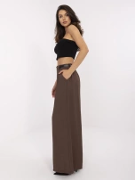 Brązowe szerokie spodnie letnie z kieszeniami