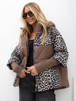 Brown transitional jacket with a removable hood.