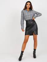 Wholesale Black mini skirt made of eco-leather with insulation.
